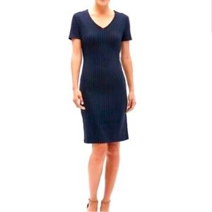 NWT Banana Republic Dress Sz 8 Navy w Vertical Pinstripe Short Sleeves V-Neck